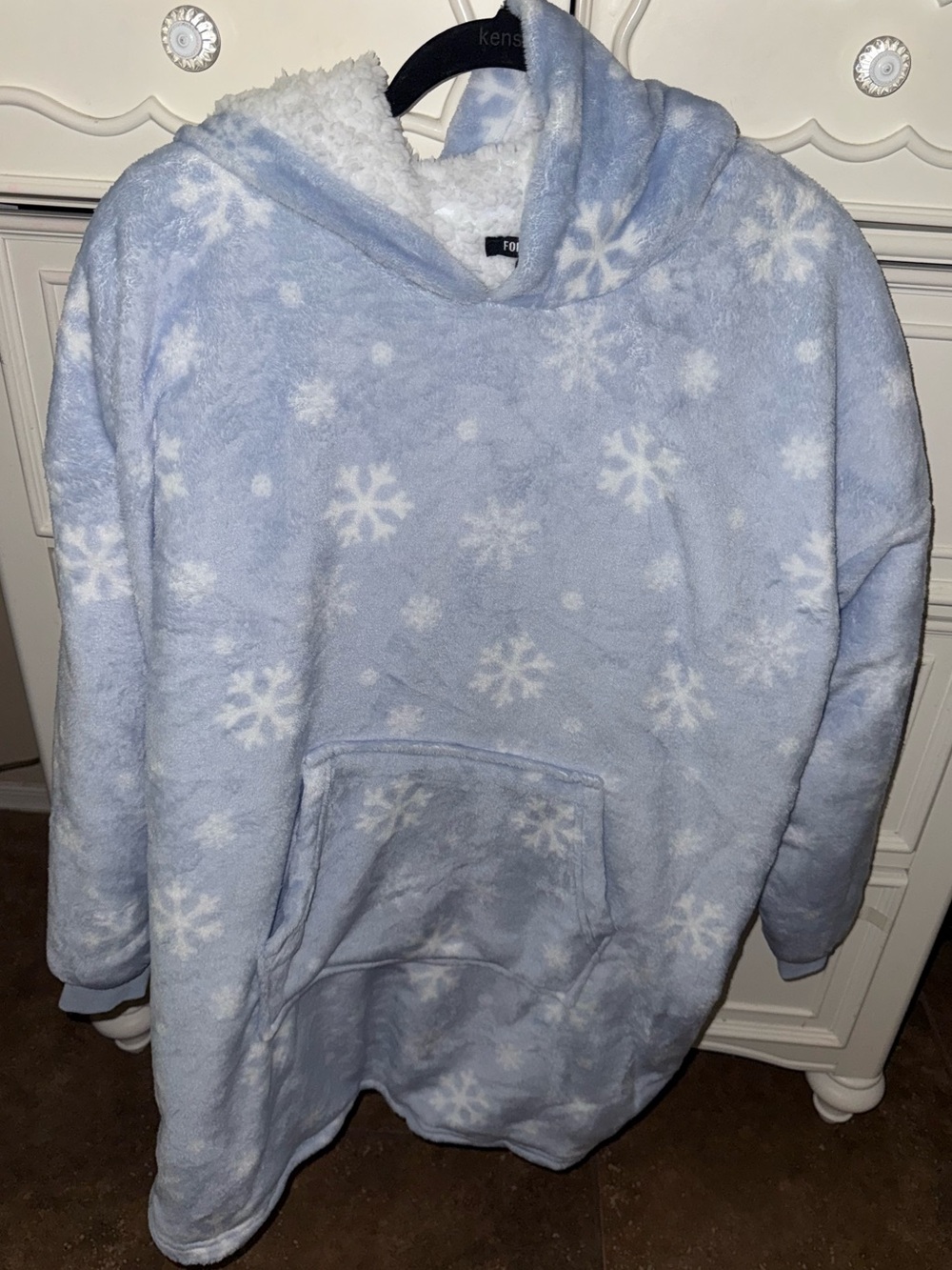 Cozy Light Blue Snowflake Oversized Hoodie Sweater